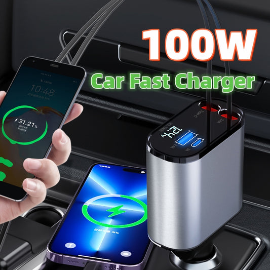 100W Retractable Super Fast Car Charger