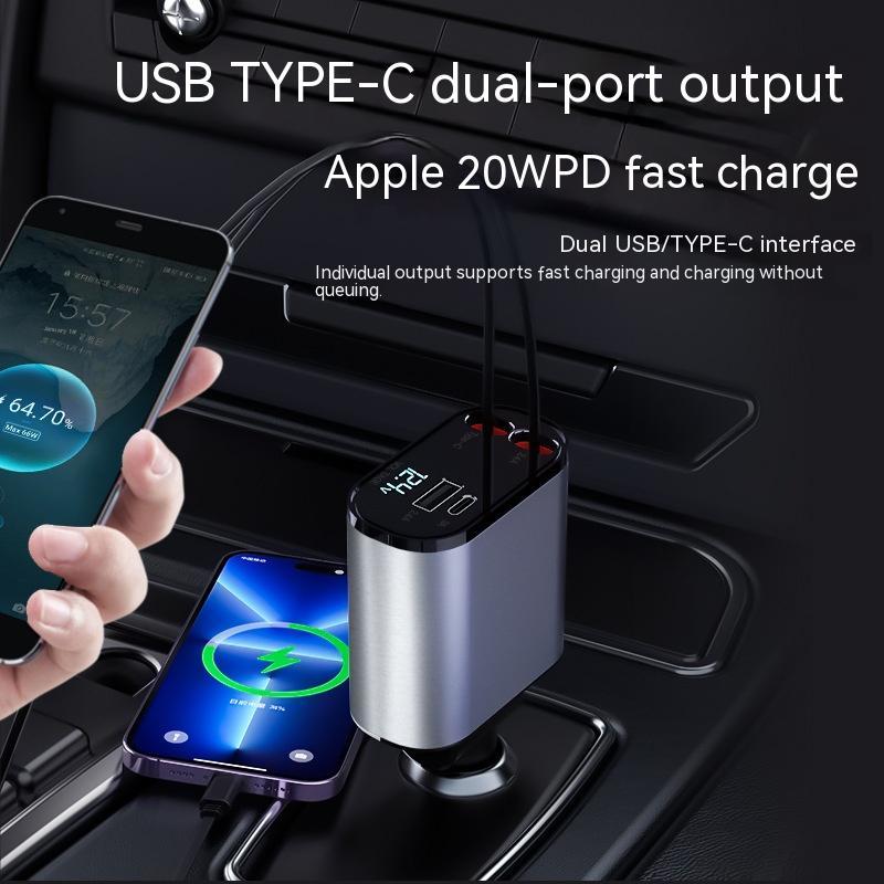 100W Retractable Super Fast Car Charger